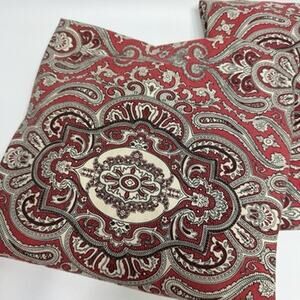 2 Ralph Lauren KING Pillow Shams Red White Colchester Medallion Paisley